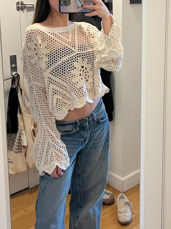 Free People Tops - Cream colored crochet long sleeve top. Bought this in Amsterdam. size small.
